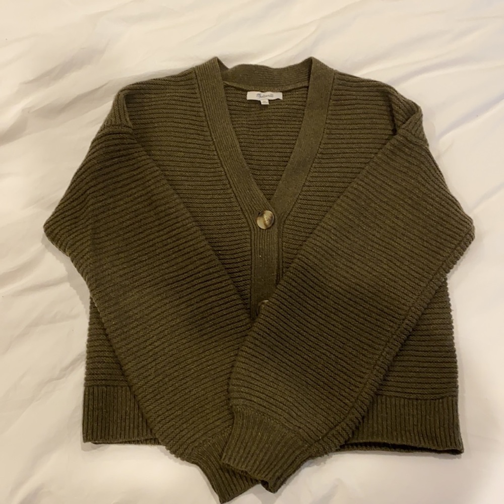 Madewell Olive Green Puff Sleeve Cardigan XS